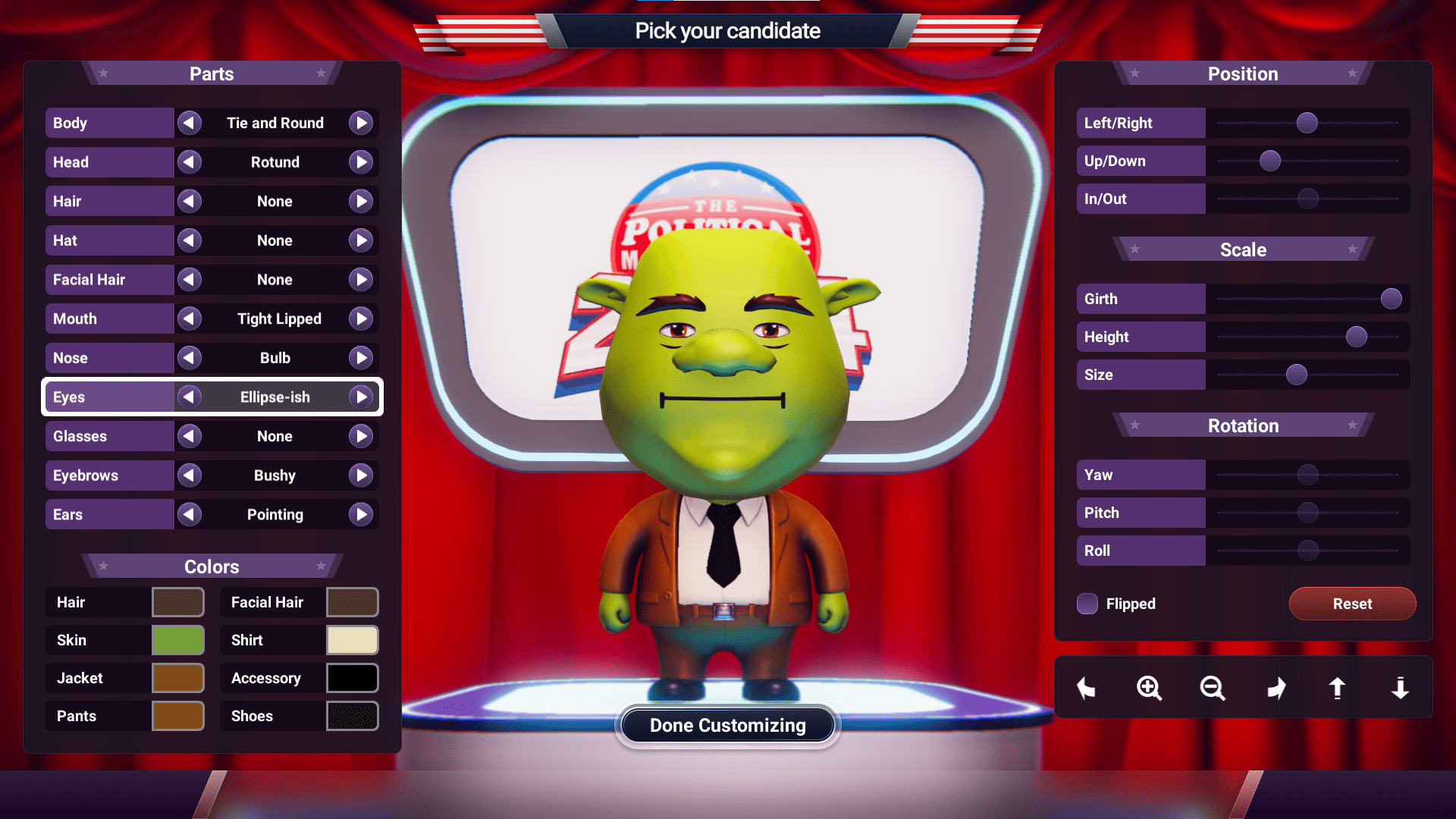 Create your own custom candidate and put up a fight for the White House! A familiar green ogre joins the race.